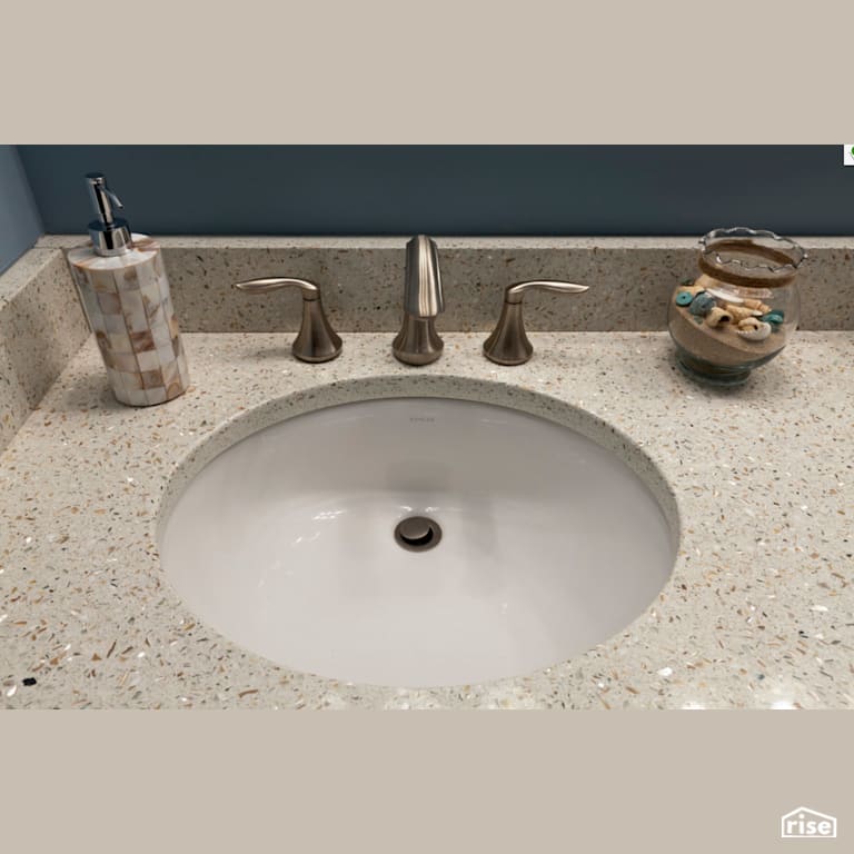 White Pearl Vanity with Recycled Glass Countertop by IceStone