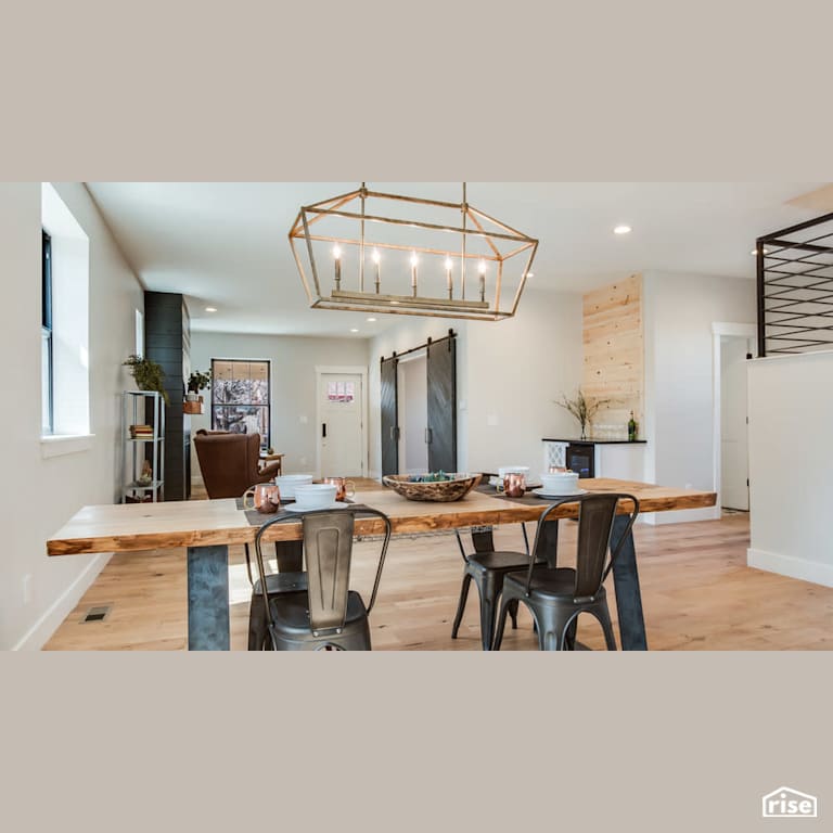Live edge dining table with wine fridge with Integrated LED by Revolve Design Build