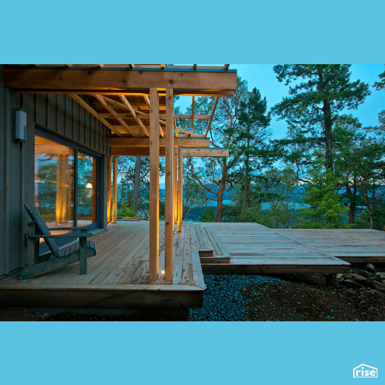 Gulf Island Sanctuary - Passive House - Deck with Accent Outdoor Lighting by Pheasant Hill Homes Ltd.