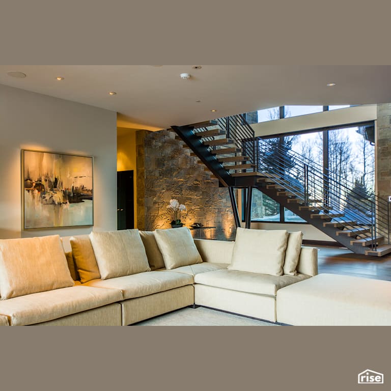 Living room with staircase with Integrated LED by Alpen High Performance Products