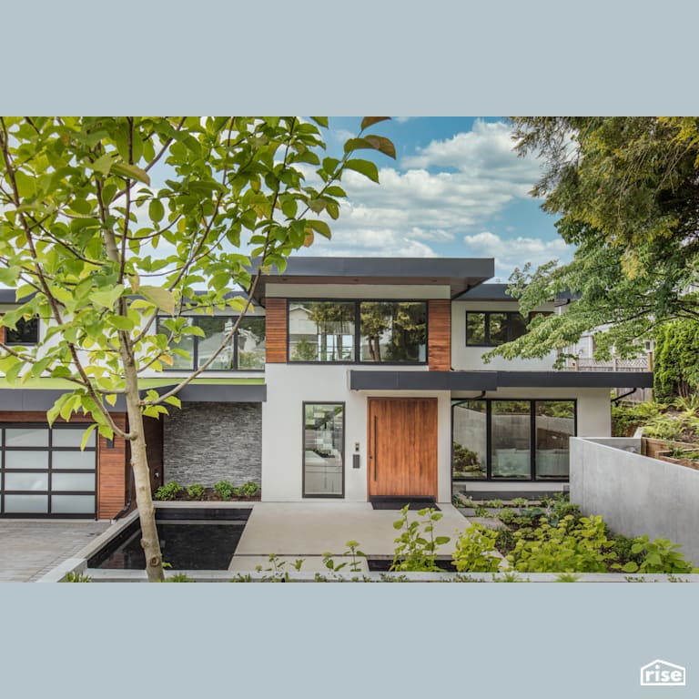 Exterior Garden and Front Door with Accent Outdoor Lighting by Synthesis Design