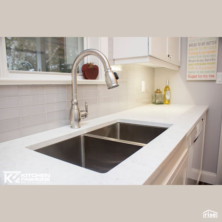 Kitchen Fashions - Beautiful White Kitchen with Low-Flow Kitchen Faucet by Home Fashions