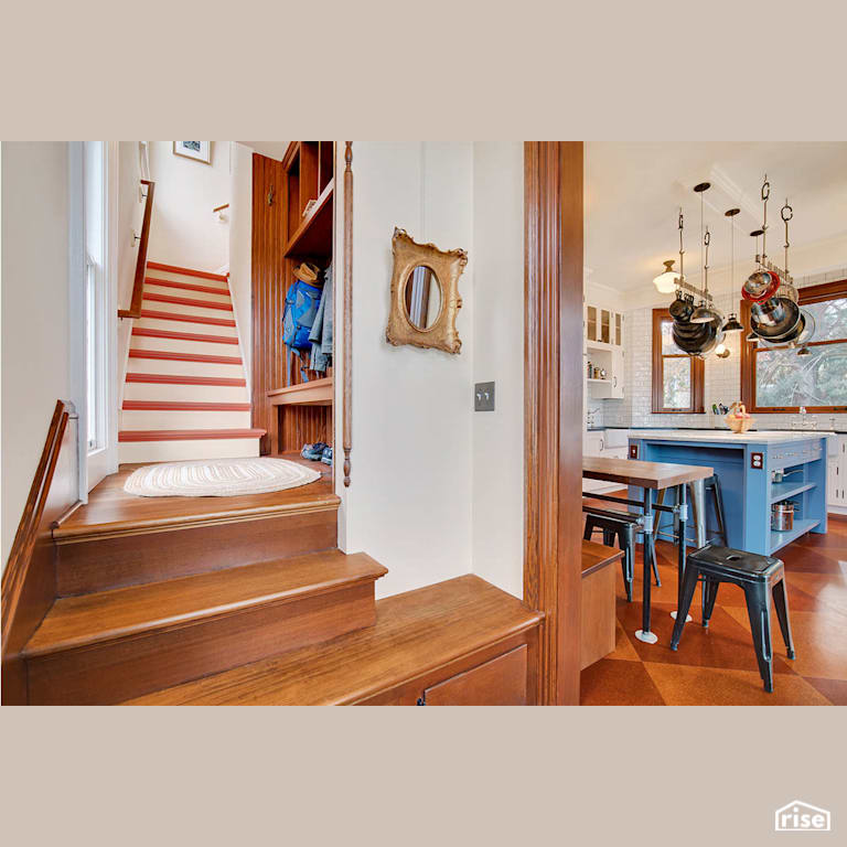 Staircase with natural hardwood with Low-Flow Kitchen Faucet by Gant Nychay Architecture PLLC