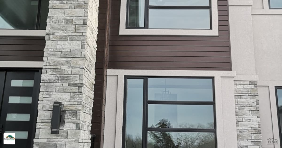 Stone veneer siding with brown composite siding with Accent Outdoor ...