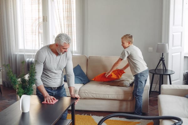 Father and Son Cleaning