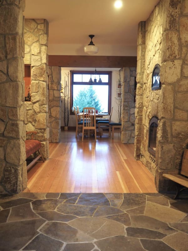 fireplace and reclaimed floors