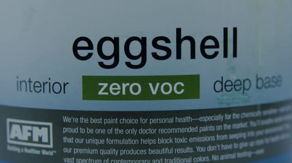 Label close-up of AFM Safecoat's Zero-VOC Interior Paint