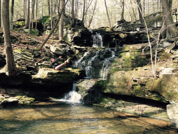 catskills container cabin waterfall