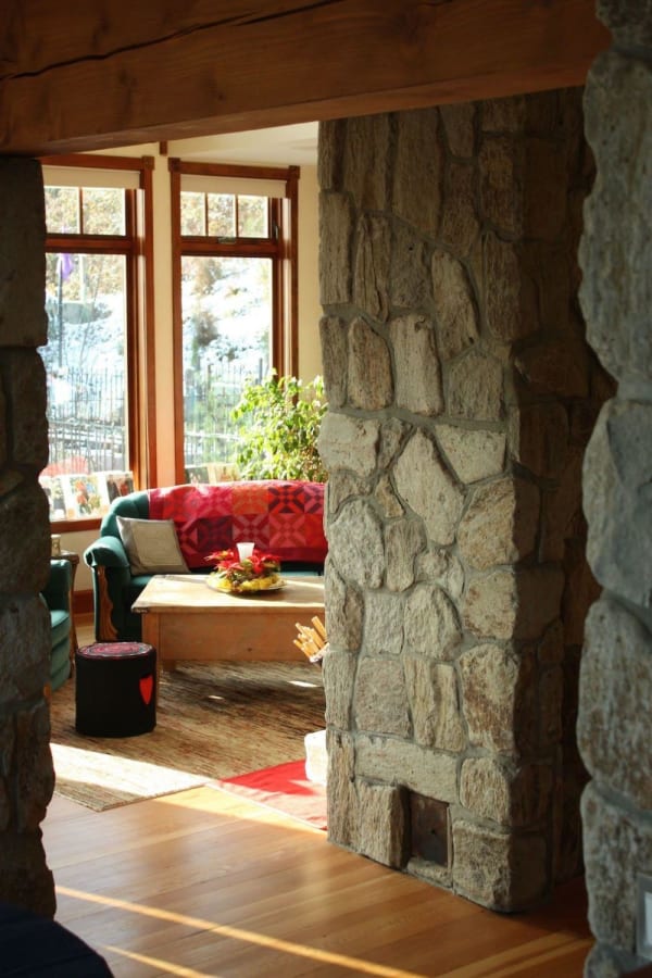 living room and fireplace