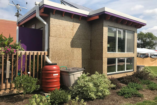 tiny home templye university rain barrel
