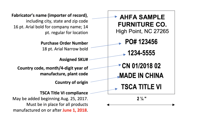 AHFA TSCA Title VI Compliant Manufactured Wood Example Label
