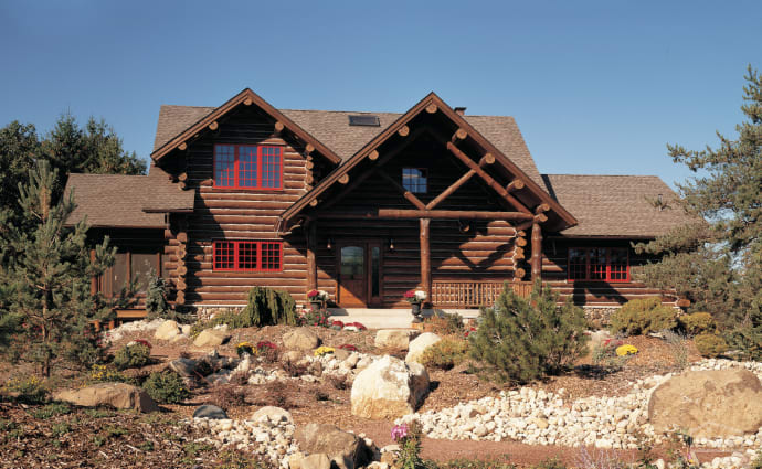 Log Home designed by Architect Gordy Hughe, Manufactured by Maple Island Log Homes and Built by Custom Log Structures Photo Roger Wade Studios for Prefabulous