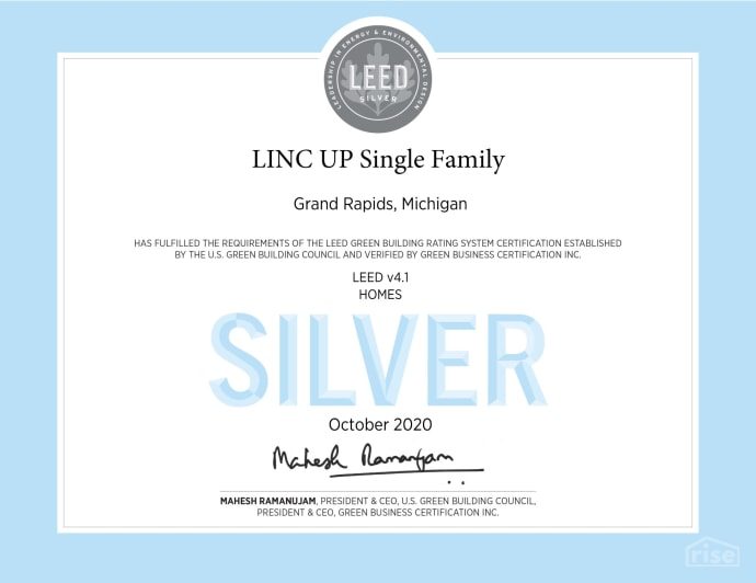LINC Up LEED Silver Certification Certificate