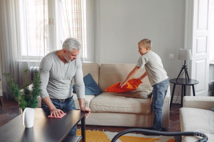 Father and Son Cleaning