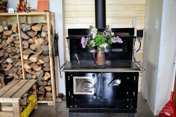 strawbale house wood stove