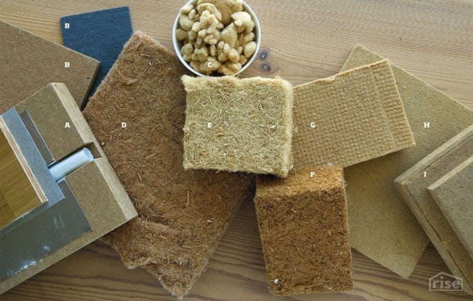 A selection of wood-based insulation materials. Swedish Wood.
