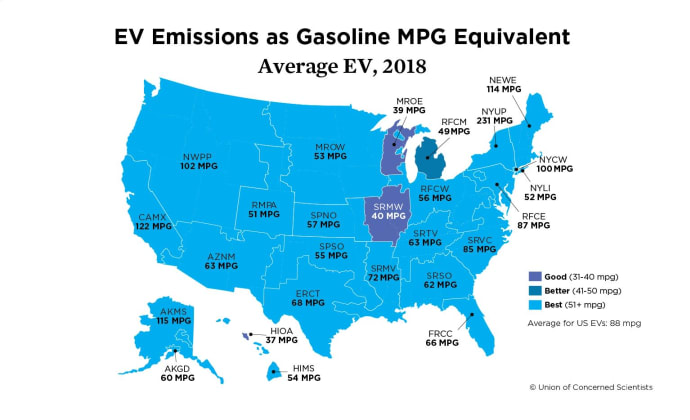UCSUSA EV Gas MPG Map