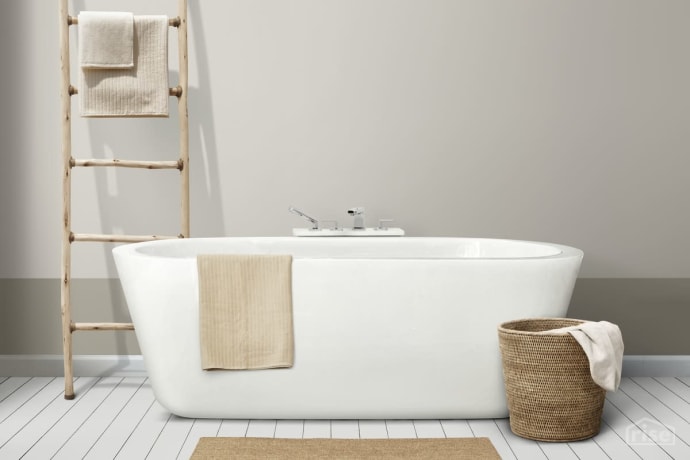 bathtub with wicker basket