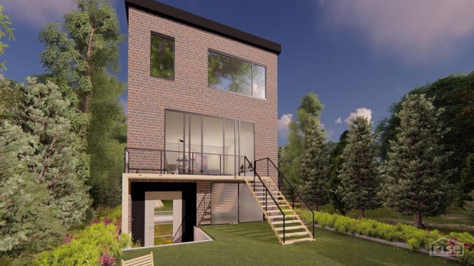 Mimico Passive House Rear Angle Rendering
