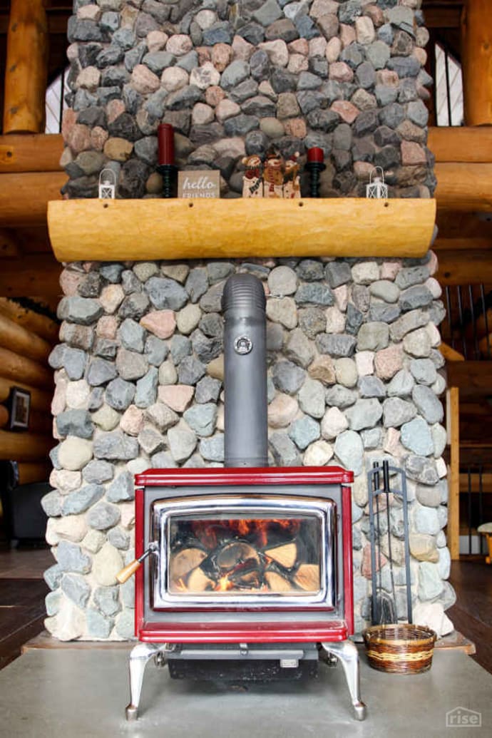 log home wood stove