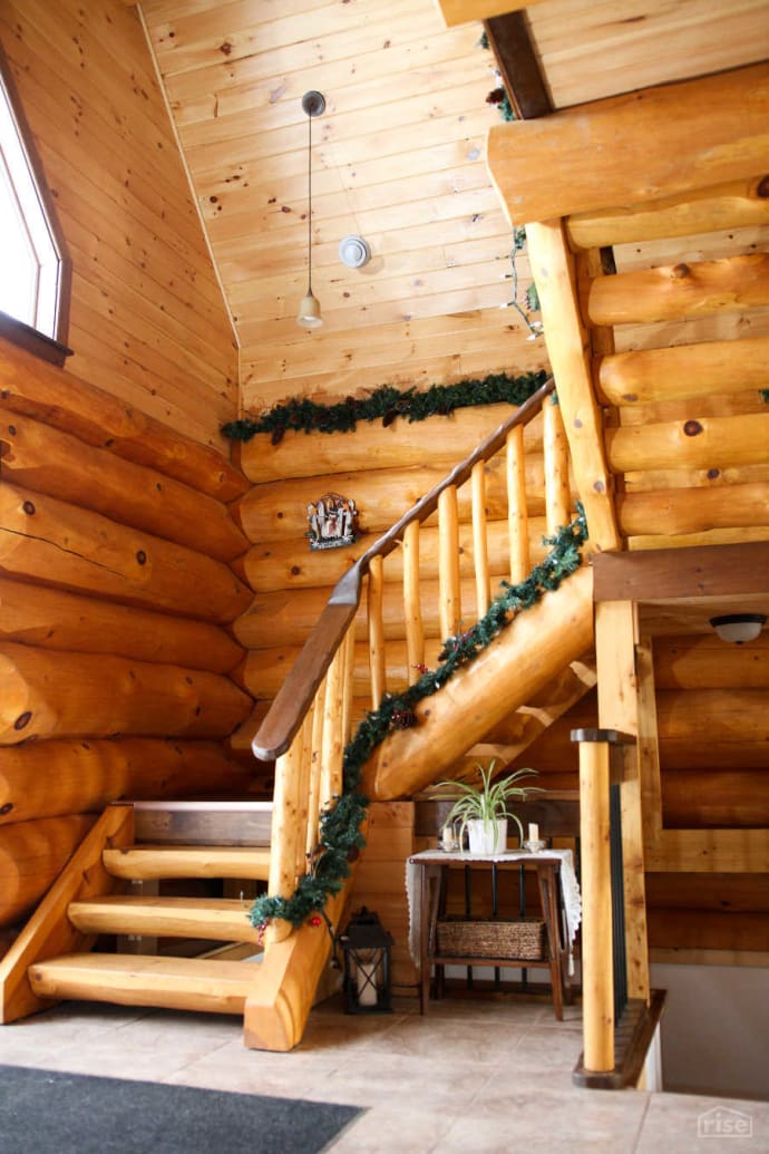 log home stair case