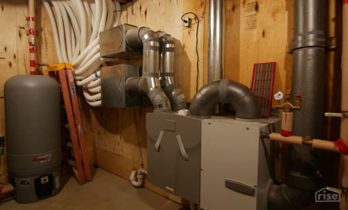 A utility room in a passive house containing an ERV