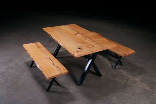 Tavolo da picnic in legno di ontano con bordo vivo