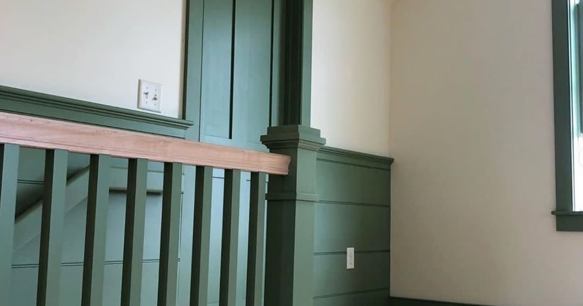 Rise Green staircase with finished railing with Interior Wood Finish by Vermont Natural Coatings