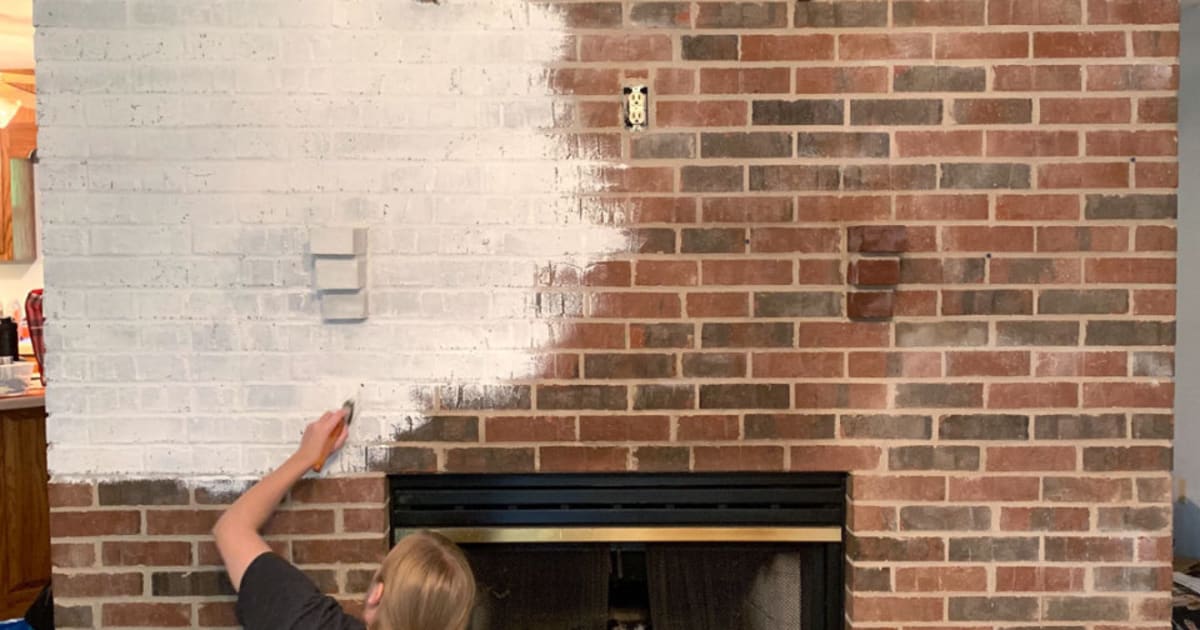 Rise Brick Fireplace Being Painted With Milk Paint with Milk Paint by