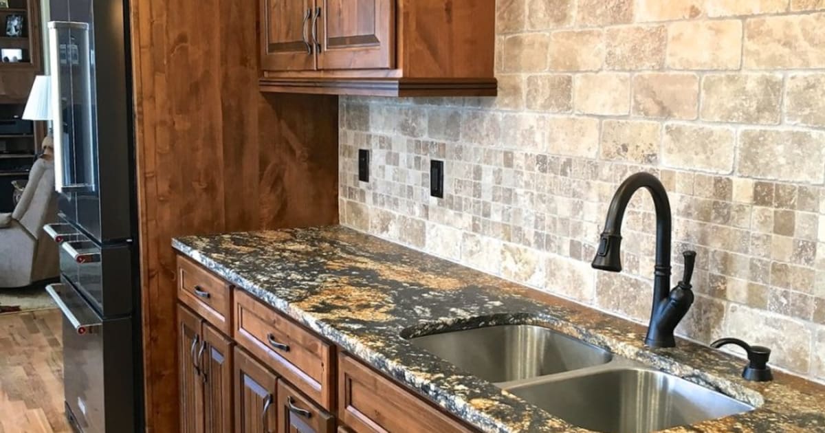 Rise Kitchen sink with tile backsplash with LowFlow Kitchen Faucet