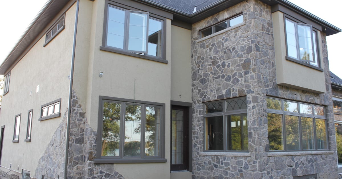 Rise Exterior Stucco and Stone Siding with Stucco by Masonal Stone Inc